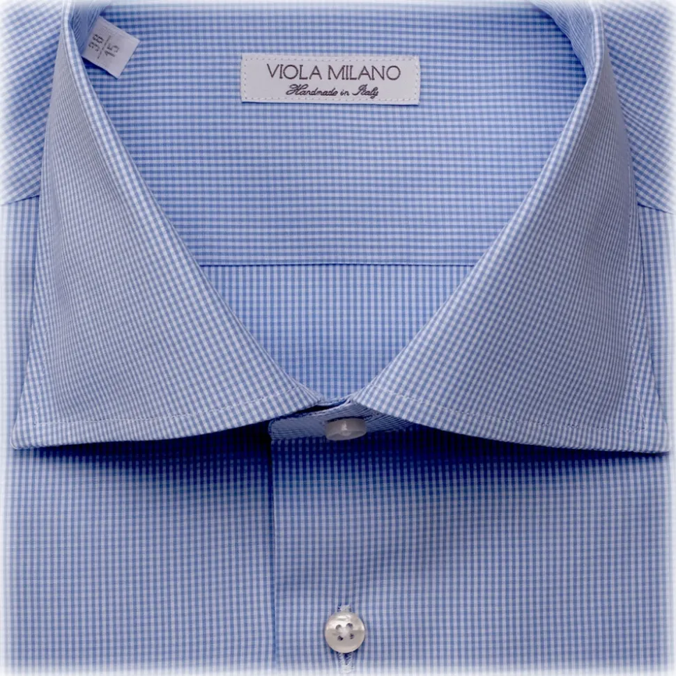 Viola Milano - Micro Check Shirt - Blue and White - Handmade in Italy - Luxury Exclusive Collection - Avvenice