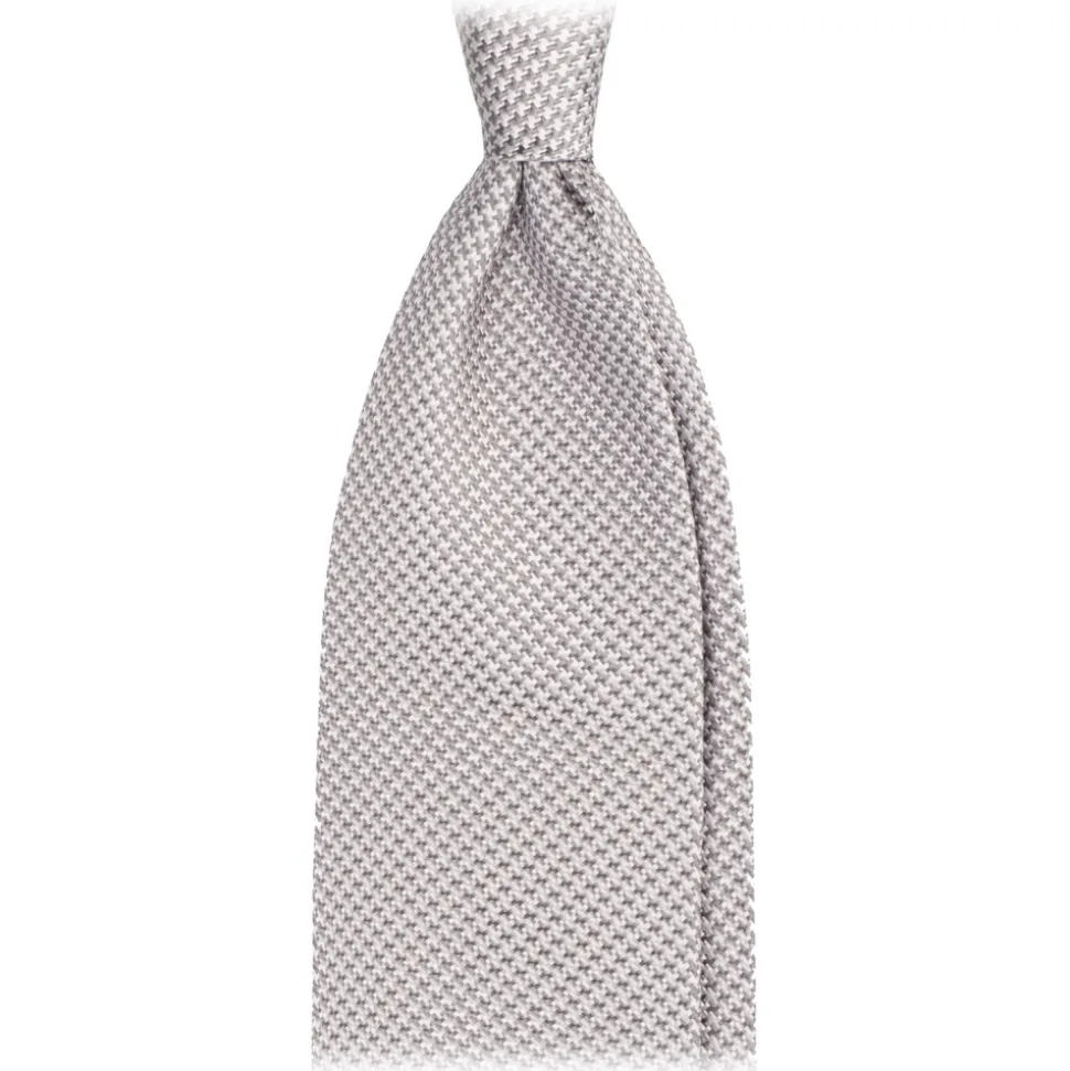 Viola Milano - Micro Cross Woven Silk Jacquard Tie - Silver/White - Handmade in Italy - Luxury Exclusive Collection - Avvenice