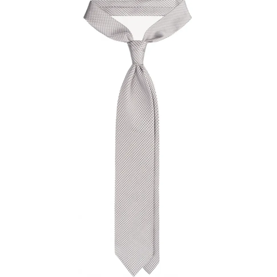 Viola Milano - Micro Cross Woven Silk Jacquard Tie - Silver/White - Handmade in Italy - Luxury Exclusive Collection - Avvenice