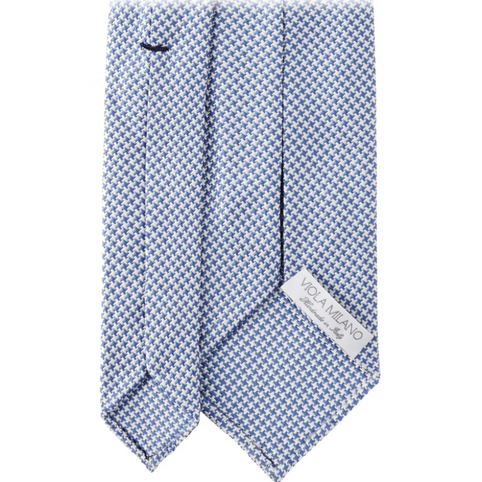 Viola Milano - Micro Cross Woven Silk Jacquard Tie - Light Blue/White - Handmade in Italy - Luxury Exclusive Collection - Avvenice