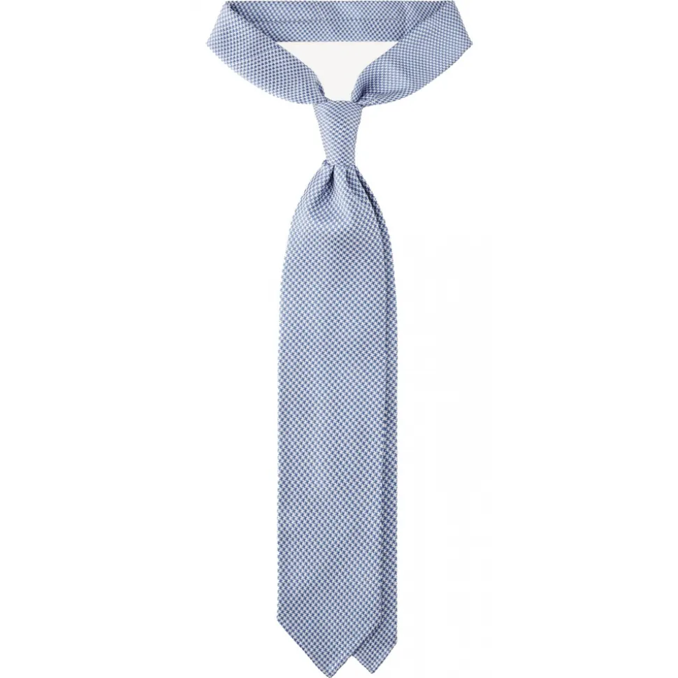 Viola Milano - Micro Cross Woven Silk Jacquard Tie - Light Blue/White - Handmade in Italy - Luxury Exclusive Collection - Avvenice