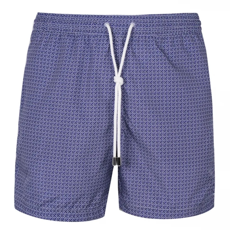 Viola Milano - Micro Cube Chain Printed Swimtrunks – Purple and White - Handmade in Italy - Luxury Exclusive Collection - Avvenice
