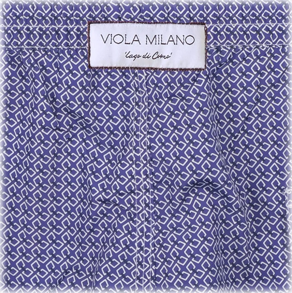Viola Milano - Micro Cube Chain Printed Swimtrunks – Purple and White - Handmade in Italy - Luxury Exclusive Collection - Avvenice