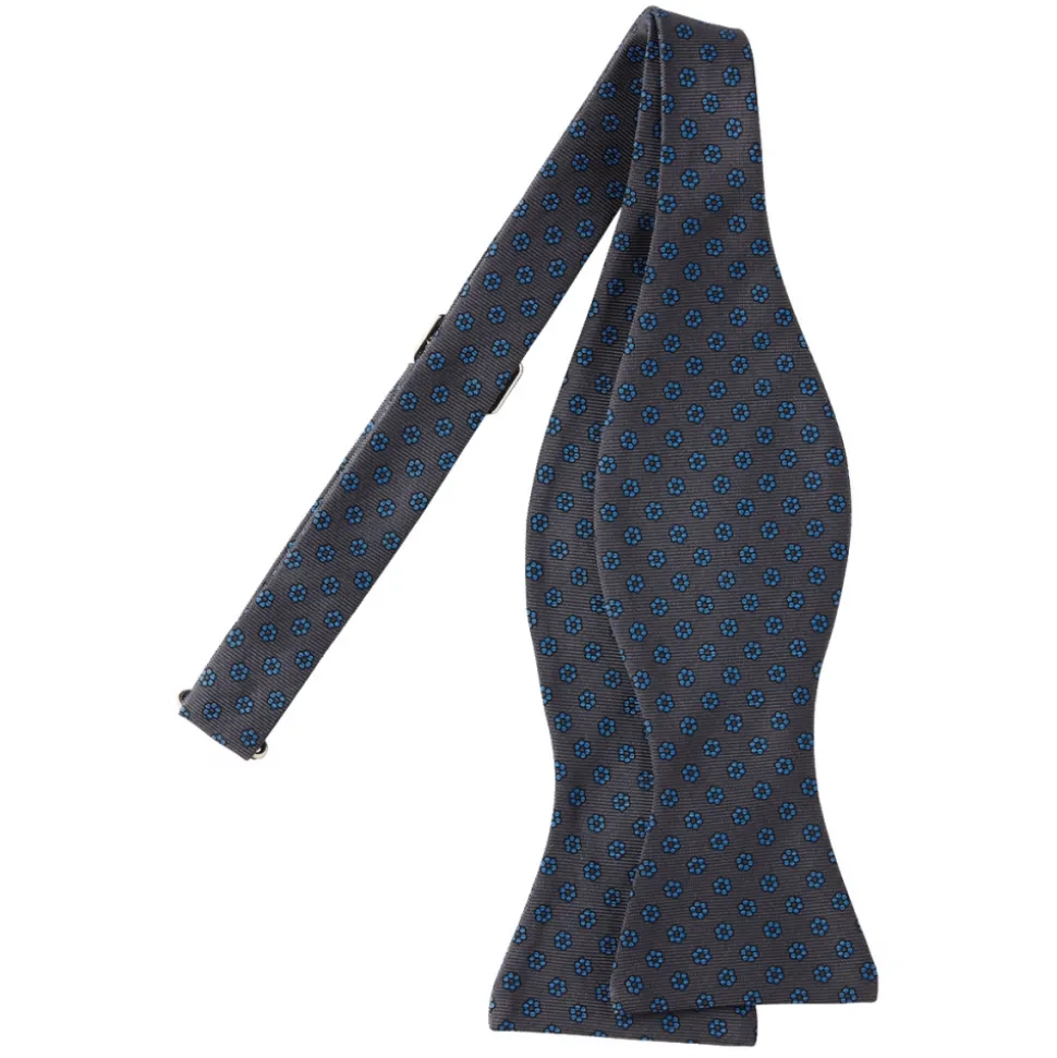 Viola Milano - Micro Floral Silk Bow Tie - Grey/Sea - Handmade in Italy - Luxury Exclusive Collection - Avvenice