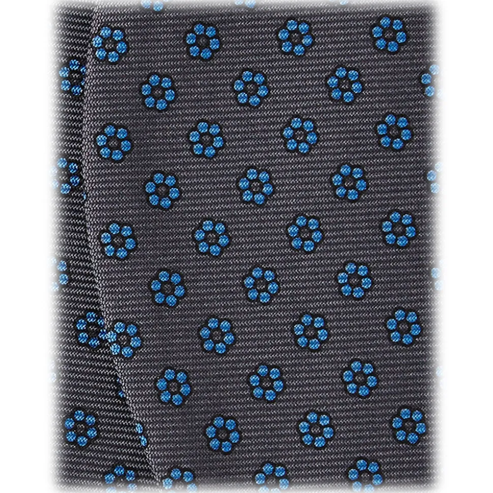 Viola Milano - Micro Floral Silk Bow Tie - Grey/Sea - Handmade in Italy - Luxury Exclusive Collection - Avvenice