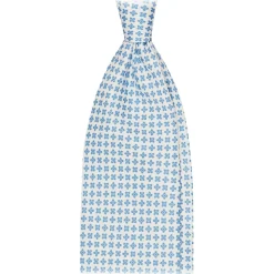 Viola Milano - Micro Flower Selftipped Silk Tie - White/Light Blue - Handmade in Italy - Luxury Exclusive Collection - Avvenice