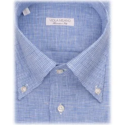 Viola Milano - Micro Pattern 100% Linen Button-Down Collar Shirt - Light Blue - Handmade in Italy - Luxury Exclusive Collection - Avvenice