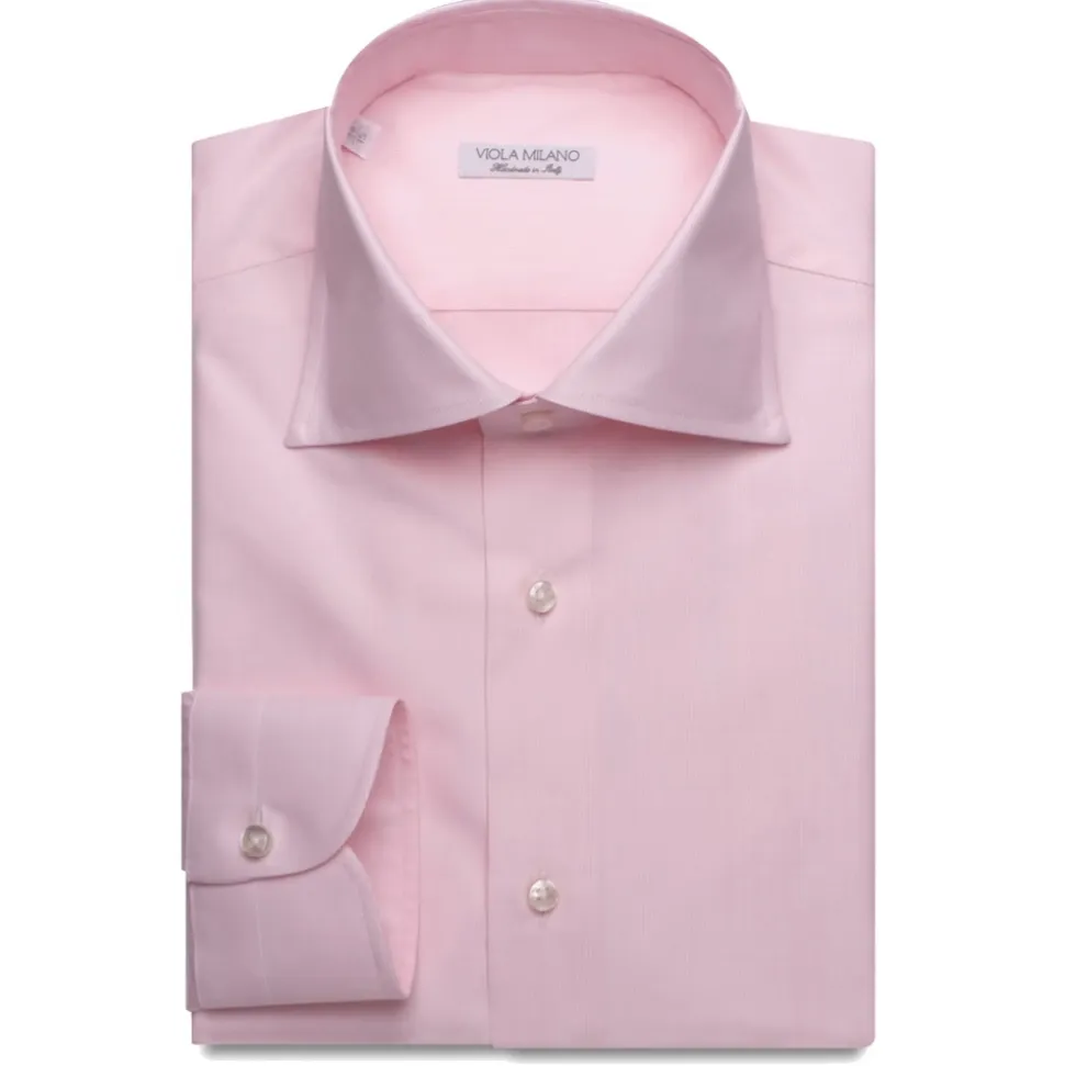 Viola Milano - Micro Stripe Collar Cutaway-Collar Shirt - Pink/White - Handmade in Italy - Luxury Exclusive Collection - Avvenice
