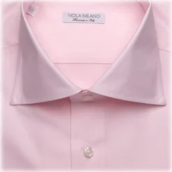 Viola Milano - Micro Stripe Collar Cutaway-Collar Shirt - Pink/White - Handmade in Italy - Luxury Exclusive Collection - Avvenice