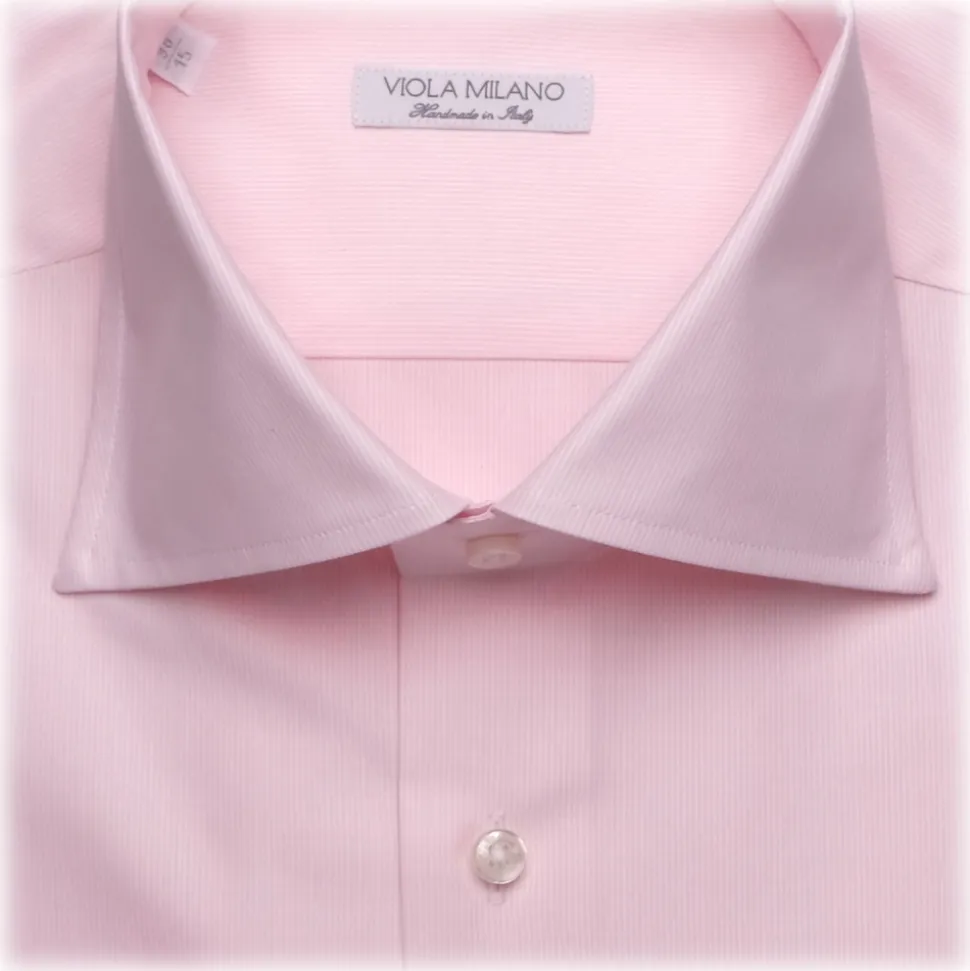 Viola Milano - Micro Stripe Collar Cutaway-Collar Shirt - Pink/White - Handmade in Italy - Luxury Exclusive Collection - Avvenice