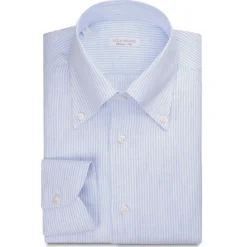 Viola Milano - Micro Stripe 100% Linen Button-Down Shirt - Turqouise Sea - Handmade in Italy - Luxury Exclusive Collection - Avvenice