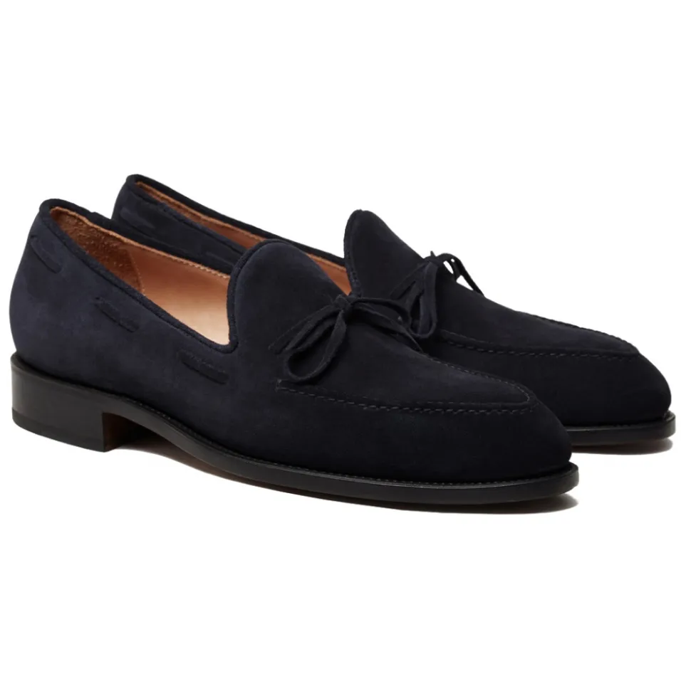 Viola Milano - Milanese Handwelted String Loafer - Navy Suede - Handmade in Italy - Luxury Exclusive Collection - Avvenice