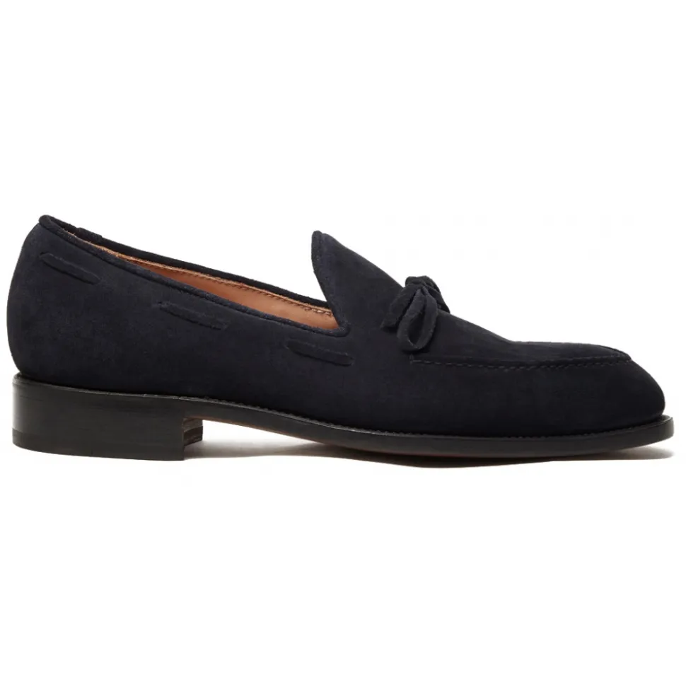 Viola Milano - Milanese Handwelted String Loafer - Navy Suede - Handmade in Italy - Luxury Exclusive Collection - Avvenice