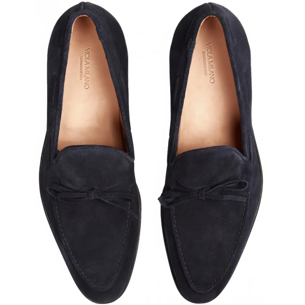Viola Milano - Milanese Handwelted String Loafer - Navy Suede - Handmade in Italy - Luxury Exclusive Collection - Avvenice