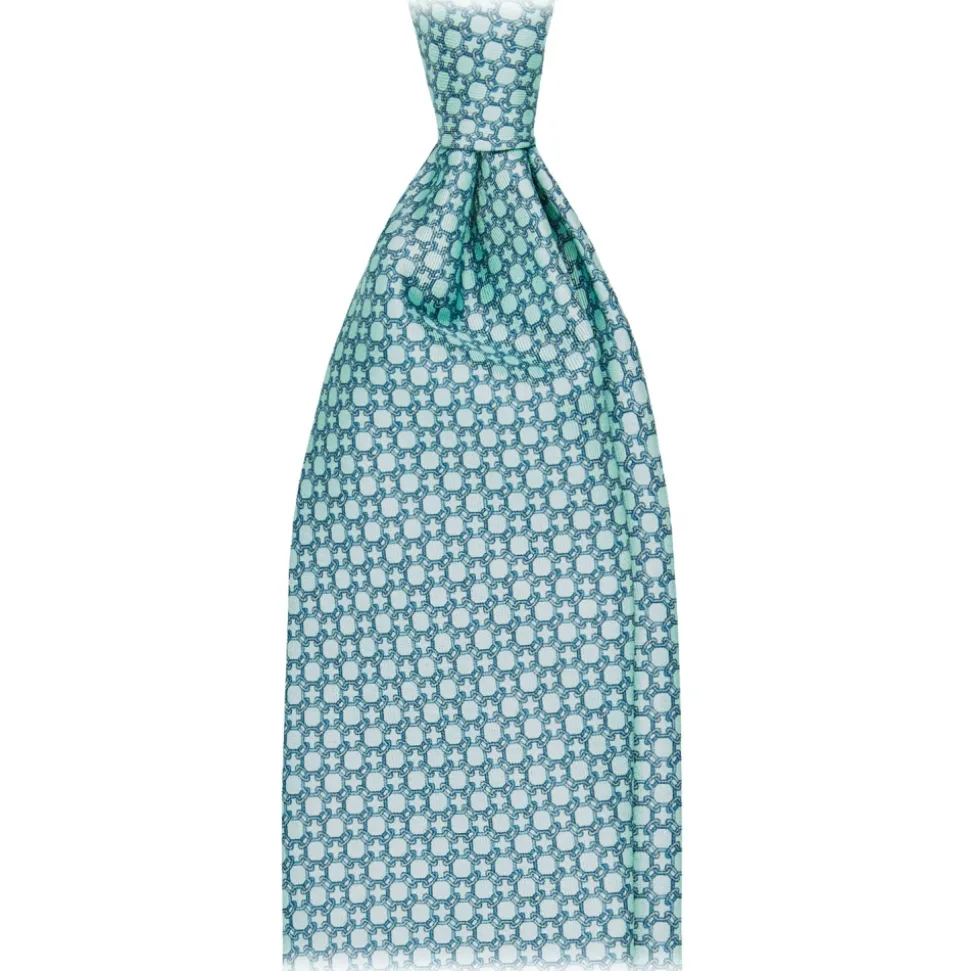 Viola Milano - Milanese Maillon Selftipped Silk Tie - Turquoise - Handmade in Italy - Luxury Exclusive Collection - Avvenice