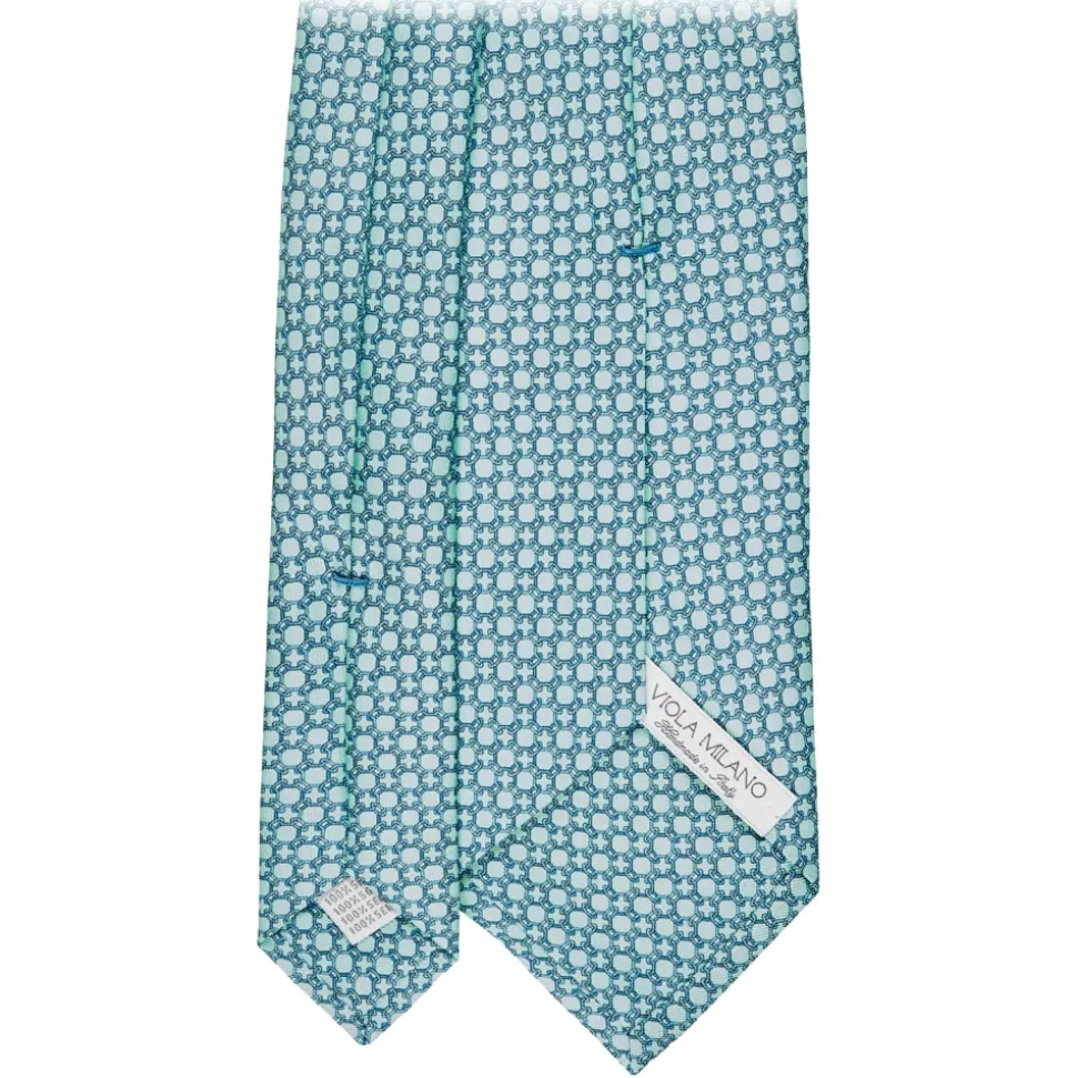 Viola Milano - Milanese Maillon Selftipped Silk Tie - Turquoise - Handmade in Italy - Luxury Exclusive Collection - Avvenice