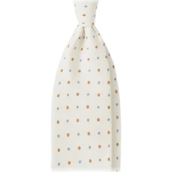 Viola Milano - Mix Floral Untipped Italian Silk Tie - Natural White - Handmade in Italy - Luxury Exclusive Collection - Avvenice