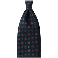 Viola Milano - Mix Flower Handprinted Ancient Madder Silk Tie - Navy - Handmade in Italy - Luxury Exclusive Collection - Avvenice