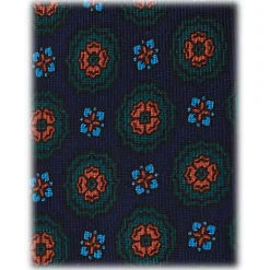 Viola Milano - Mix Flower Handprinted Ancient Madder Silk Tie - Navy - Handmade in Italy - Luxury Exclusive Collection - Avvenice