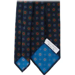 Viola Milano - Mix Flower Handprinted Ancient Madder Silk Tie - Navy - Handmade in Italy - Luxury Exclusive Collection - Avvenice