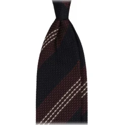 Viola Milano - Mix Stripe 3-Fold Grenadine Tie - Navy/Brown Mix - Handmade in Italy - Luxury Exclusive Collection - Avvenice