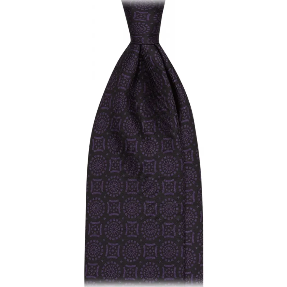 Viola Milano - Mosaic Pattern Handprinted Selftipped Silk Tie - Deep Purple - Handmade in Italy - Luxury Exclusive Collection - Avvenice