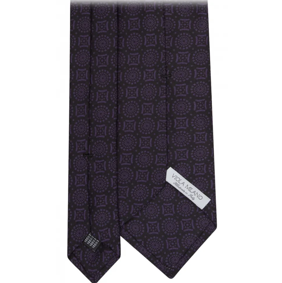 Viola Milano - Mosaic Pattern Handprinted Selftipped Silk Tie - Deep Purple - Handmade in Italy - Luxury Exclusive Collection - Avvenice