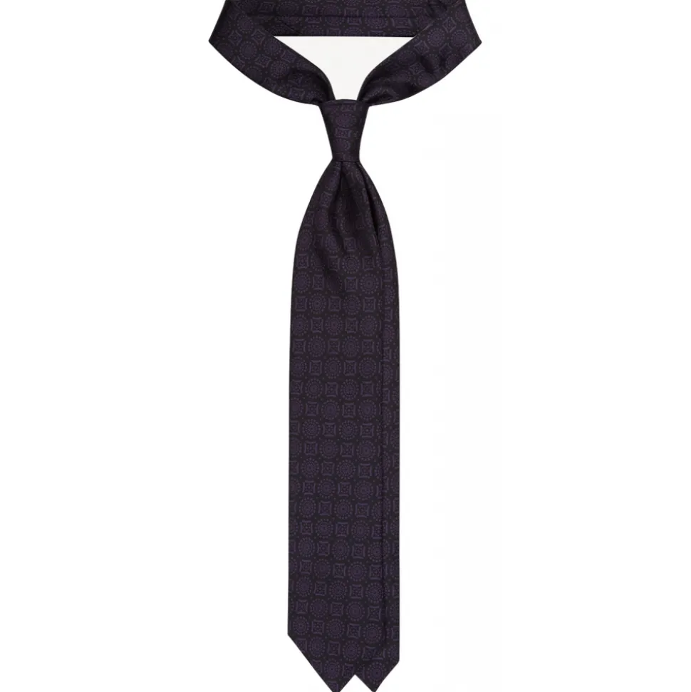 Viola Milano - Mosaic Pattern Handprinted Selftipped Silk Tie - Deep Purple - Handmade in Italy - Luxury Exclusive Collection - Avvenice