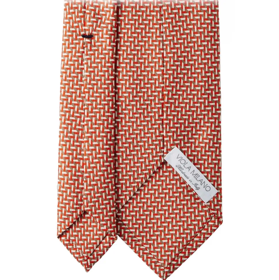 Viola Milano - Mosaic Pattern Selftipped Silk Tie - Orange - Handmade in Italy - Luxury Exclusive Collection - Avvenice