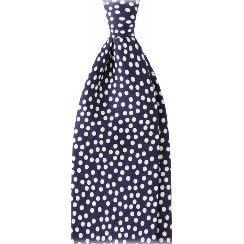 Viola Milano - Multi Dot 3-Fold Handprinted Untipped Silk Tie - Navy/White - Handmade in Italy - Luxury Exclusive Collection - Avvenice