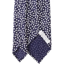 Viola Milano - Multi Dot 3-Fold Handprinted Untipped Silk Tie - Navy/White - Handmade in Italy - Luxury Exclusive Collection - Avvenice