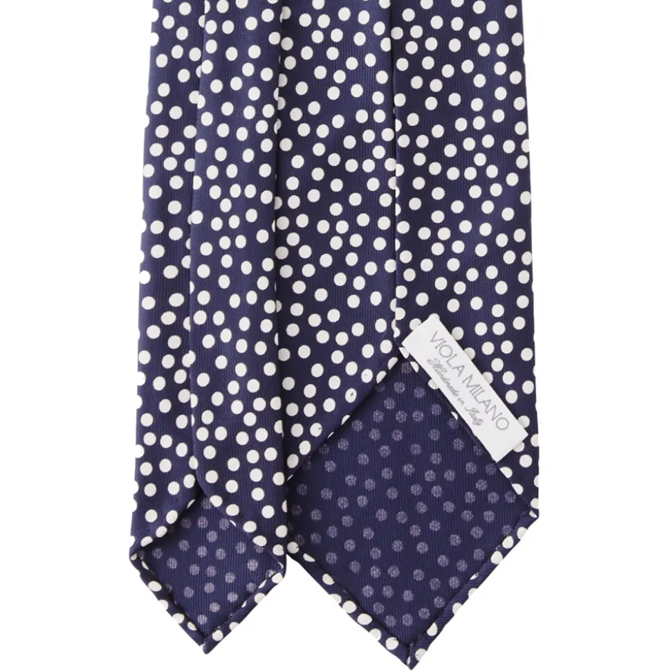 Viola Milano - Multi Dot 3-Fold Handprinted Untipped Silk Tie - Navy/White - Handmade in Italy - Luxury Exclusive Collection - Avvenice