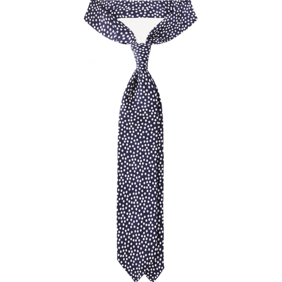 Viola Milano - Multi Dot 3-Fold Handprinted Untipped Silk Tie - Navy/White - Handmade in Italy - Luxury Exclusive Collection - Avvenice