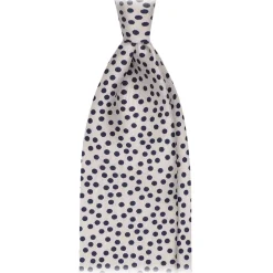 Viola Milano - Multi Dot 3-Fold Handprinted Untipped Silk Tie - White/Navy - Handmade in Italy - Luxury Exclusive Collection - Avvenice