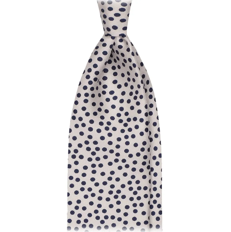 Viola Milano - Multi Dot 3-Fold Handprinted Untipped Silk Tie - White/Navy - Handmade in Italy - Luxury Exclusive Collection - Avvenice