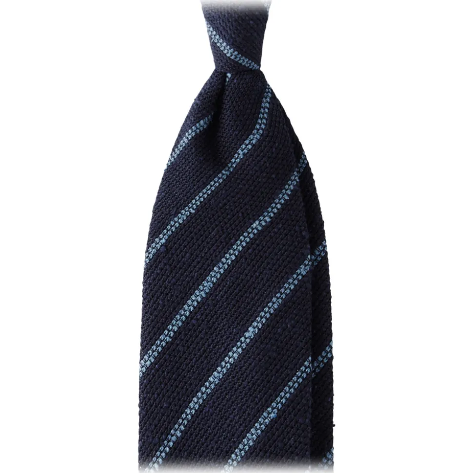 Viola Milano - Multi Stripe Woven Grenadine/Shantung Tie - Navy/Sea - Handmade in Italy - Luxury Exclusive Collection - Avvenice