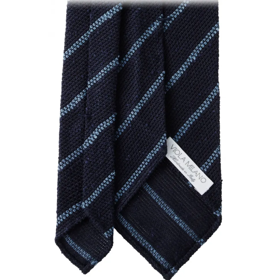 Viola Milano - Multi Stripe Woven Grenadine/Shantung Tie - Navy/Sea - Handmade in Italy - Luxury Exclusive Collection - Avvenice