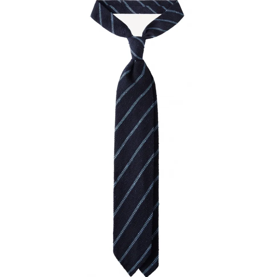 Viola Milano - Multi Stripe Woven Grenadine/Shantung Tie - Navy/Sea - Handmade in Italy - Luxury Exclusive Collection - Avvenice