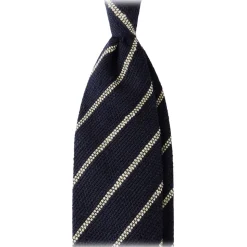 Viola Milano - Multi Stripe Woven Grenadine/Shantung Tie - Navy/White - Handmade in Italy - Luxury Exclusive Collection - Avvenice