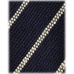 Viola Milano - Multi Stripe Woven Grenadine/Shantung Tie - Navy/White - Handmade in Italy - Luxury Exclusive Collection - Avvenice