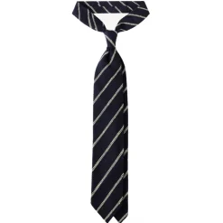 Viola Milano - Multi Stripe Woven Grenadine/Shantung Tie - Navy/White - Handmade in Italy - Luxury Exclusive Collection - Avvenice