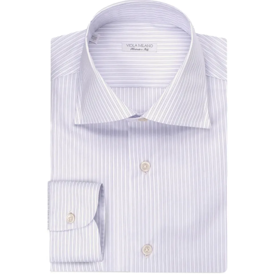 Viola Milano - Multi Stripe Collar Cutaway-Collar Shirt - Navy Mix - Handmade in Italy - Luxury Exclusive Collection - Avvenice