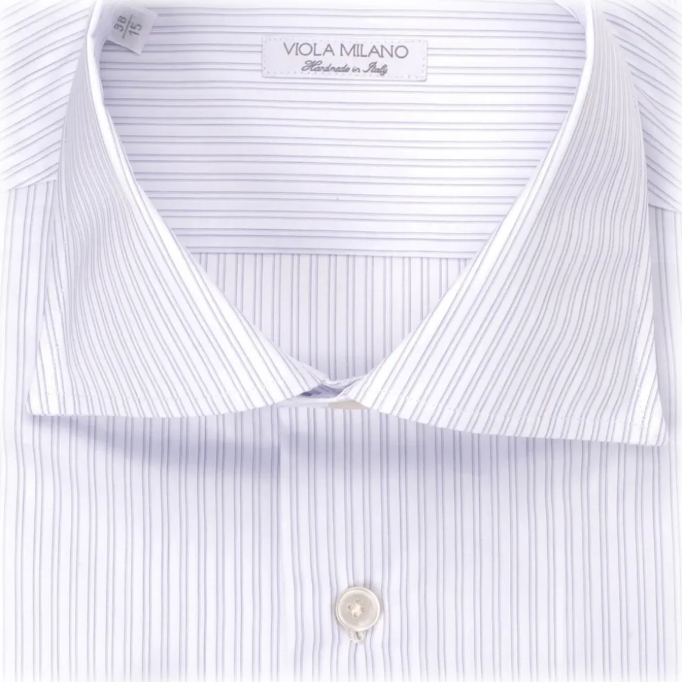 Viola Milano - Multi Stripe Collar Cutaway-Collar Shirt - Navy Mix - Handmade in Italy - Luxury Exclusive Collection - Avvenice