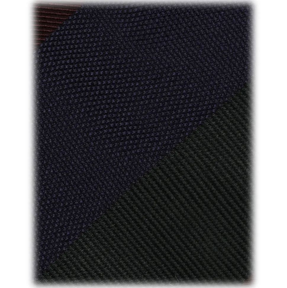Viola Milano - Multi Stripe Handrolled Woven Silk Tie - Navy/Green Mix - Handmade in Italy - Luxury Exclusive Collection - Avvenice