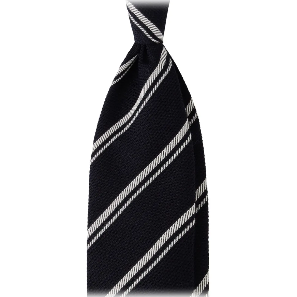 Viola Milano - Multi Stripe 3-Fold Grenadine Tie - Navy/White - Handmade in Italy - Luxury Exclusive Collection - Avvenice