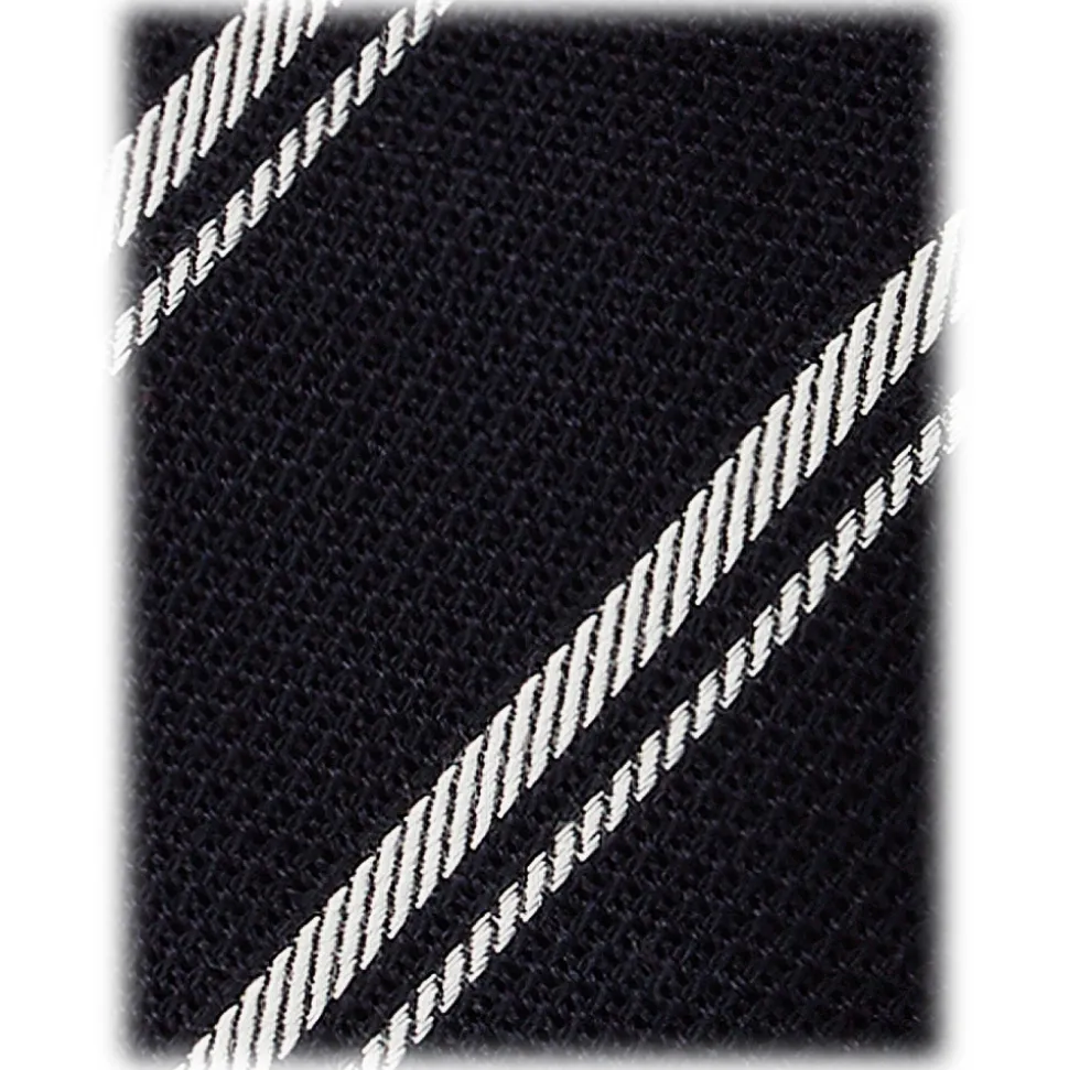 Viola Milano - Multi Stripe 3-Fold Grenadine Tie - Navy/White - Handmade in Italy - Luxury Exclusive Collection - Avvenice