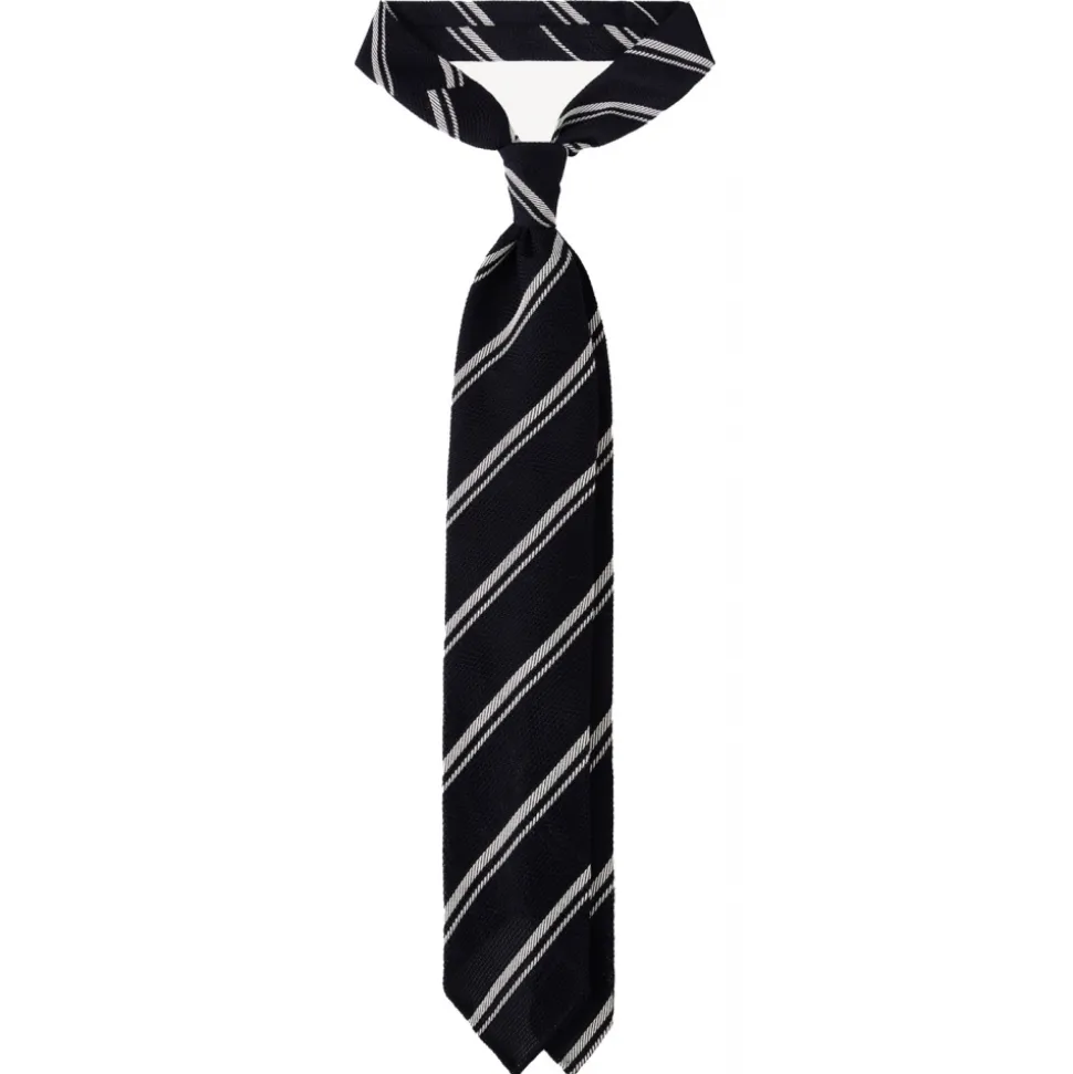 Viola Milano - Multi Stripe 3-Fold Grenadine Tie - Navy/White - Handmade in Italy - Luxury Exclusive Collection - Avvenice
