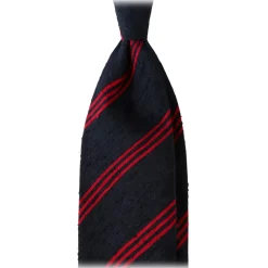 Viola Milano - Multi Stripe Handrolled Woven Shantung Tie - Navy/Red - Handmade in Italy - Luxury Exclusive Collection - Avvenice