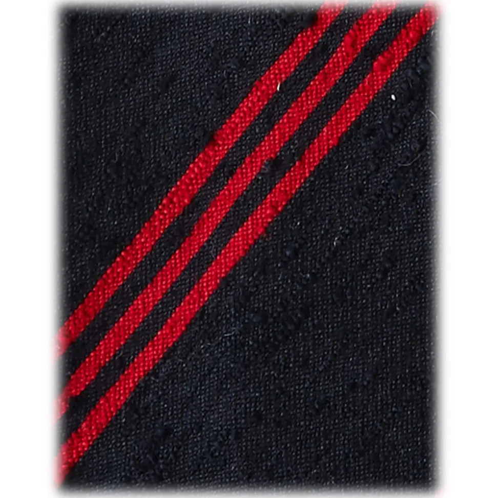 Viola Milano - Multi Stripe Handrolled Woven Shantung Tie - Navy/Red - Handmade in Italy - Luxury Exclusive Collection - Avvenice