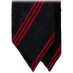 Viola Milano - Multi Stripe Handrolled Woven Shantung Tie - Navy/Red - Handmade in Italy - Luxury Exclusive Collection - Avvenice